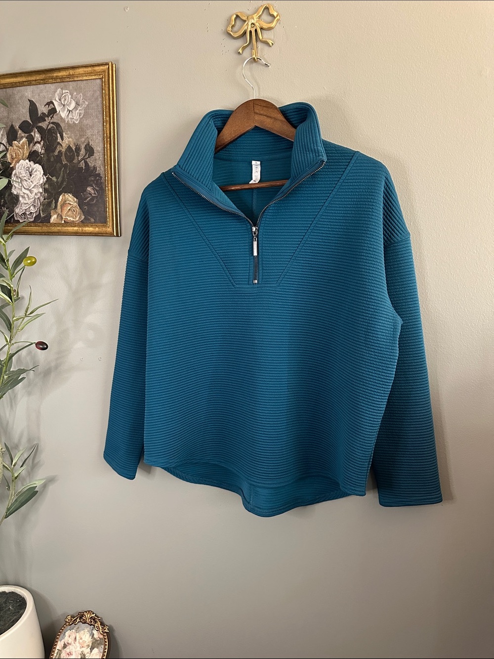 Kinesis XS Teal Textured Quarter Zip Pullover Mock Neck Active Stretch Top - Picture 3 of 9